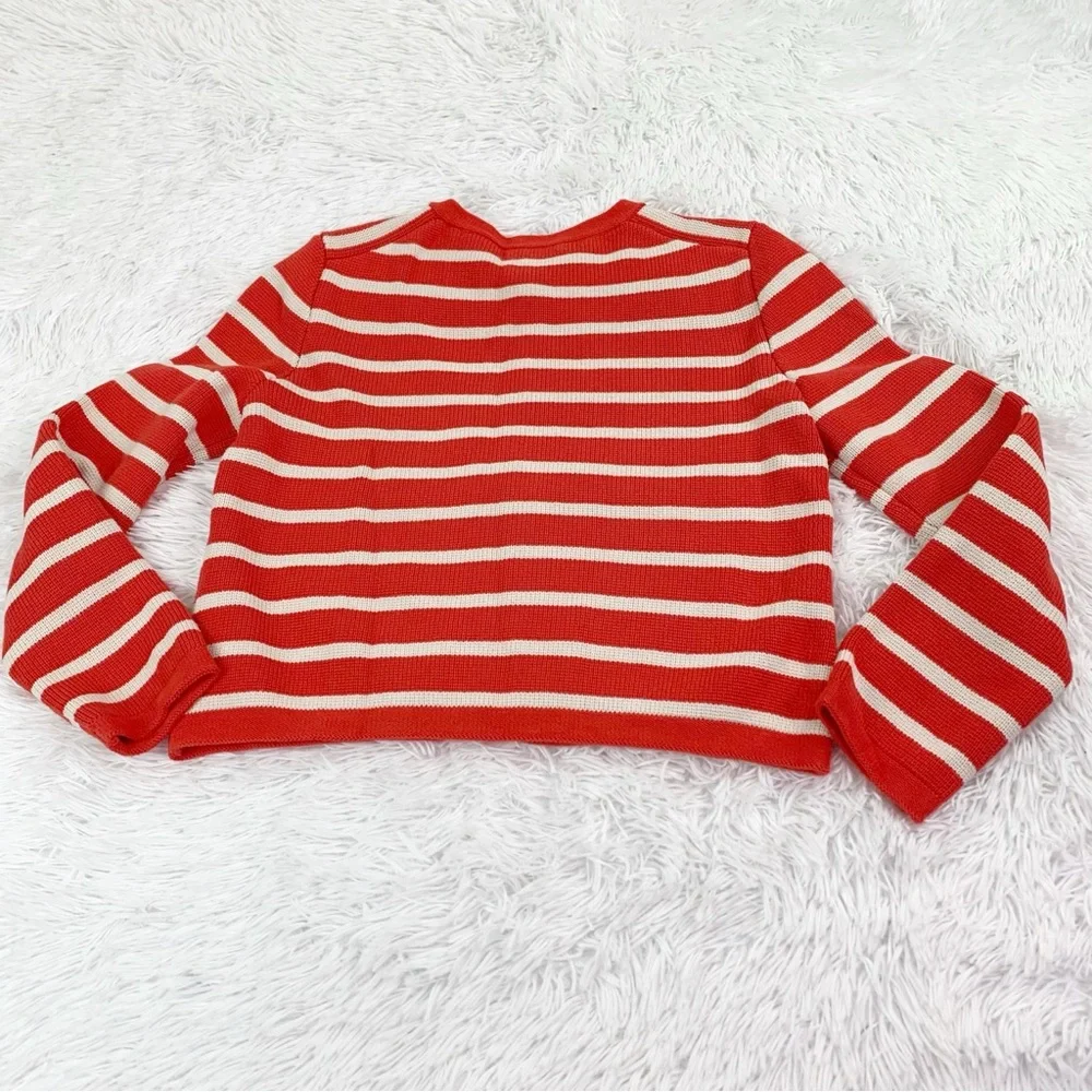 J Crew long sleeve Emilie sweater lady jacket in stripe  patched pockets‎